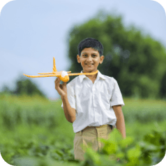 Student outdoor with model
